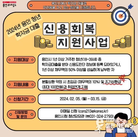 용인특례시가 학자금 대출 청년을 대상으로 신용회복지원사업을 한다