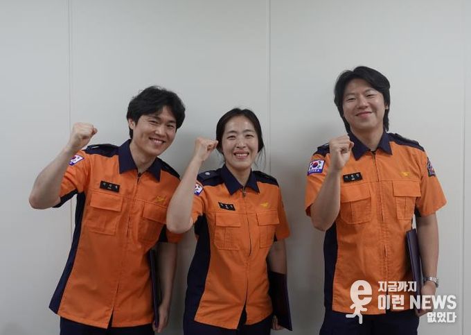 왼쪽부터 당시 출동 구급대원 소방사 서지원, 소방위 김순진, 소방교 이현창