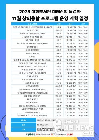 고양시 대화도서관, 11월 ‘미래산업 특성화 프로그램’ 운영