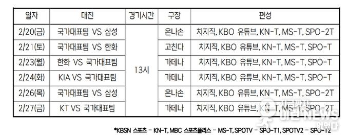 국가대표팀 평가전 일정