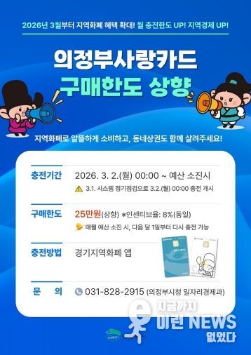 의정부시, 3월부터 의정부사랑카드 월 구매 한도 상향